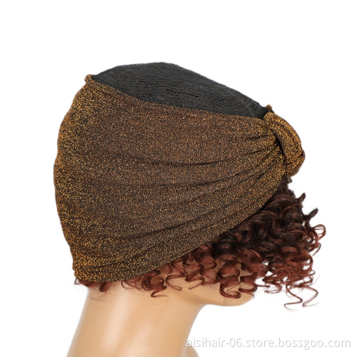 Short red water wave cheap wholesale good kinky curly synthetic headband attached wig grip black women brazilian